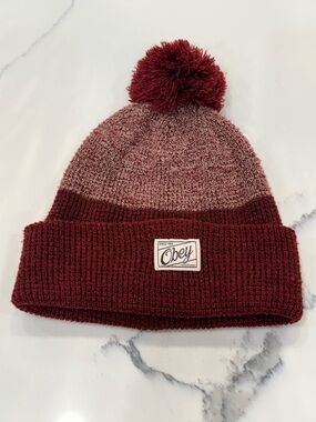 Obey Two-Tone Pom Beanie - Maroon